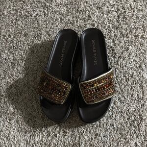 Donald J. Pliner Black and Gold Sandals with Metallic Accents